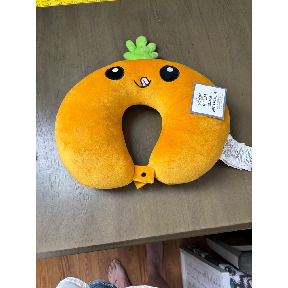 Room 2 Room Orange Fruit Character Travel Neck Pillow Plush Snap Closure NWT